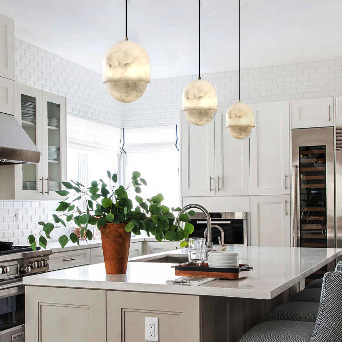 Hecate Alabaster Modern Pendant 15cm