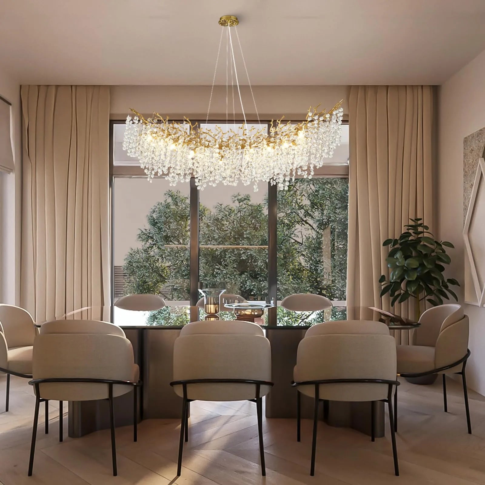 Lustre Branches Crystal Rectangular Chandelier 140cm W