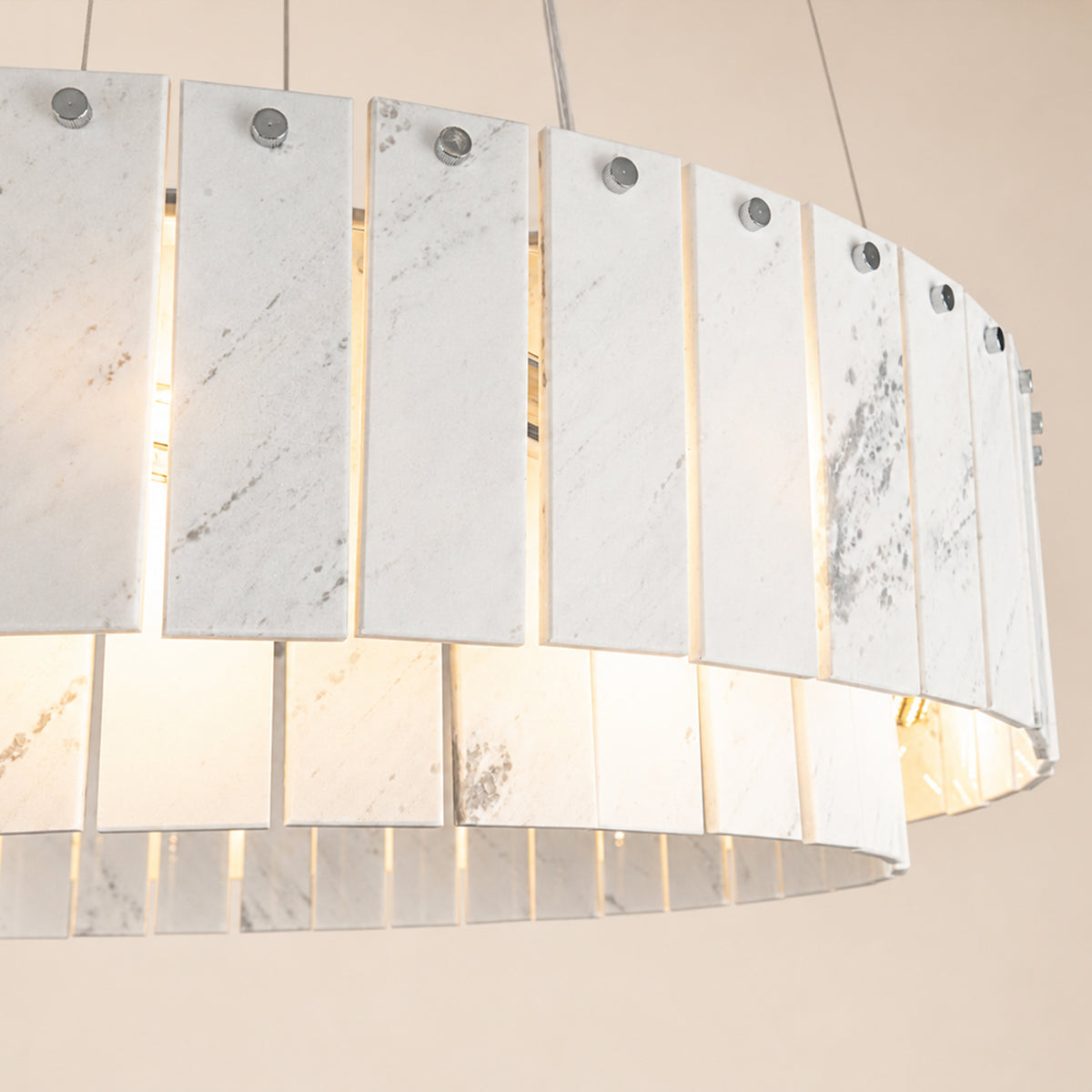 Pietra Porcelain White Marble Tiered Drum Chandelier 24" 31"D