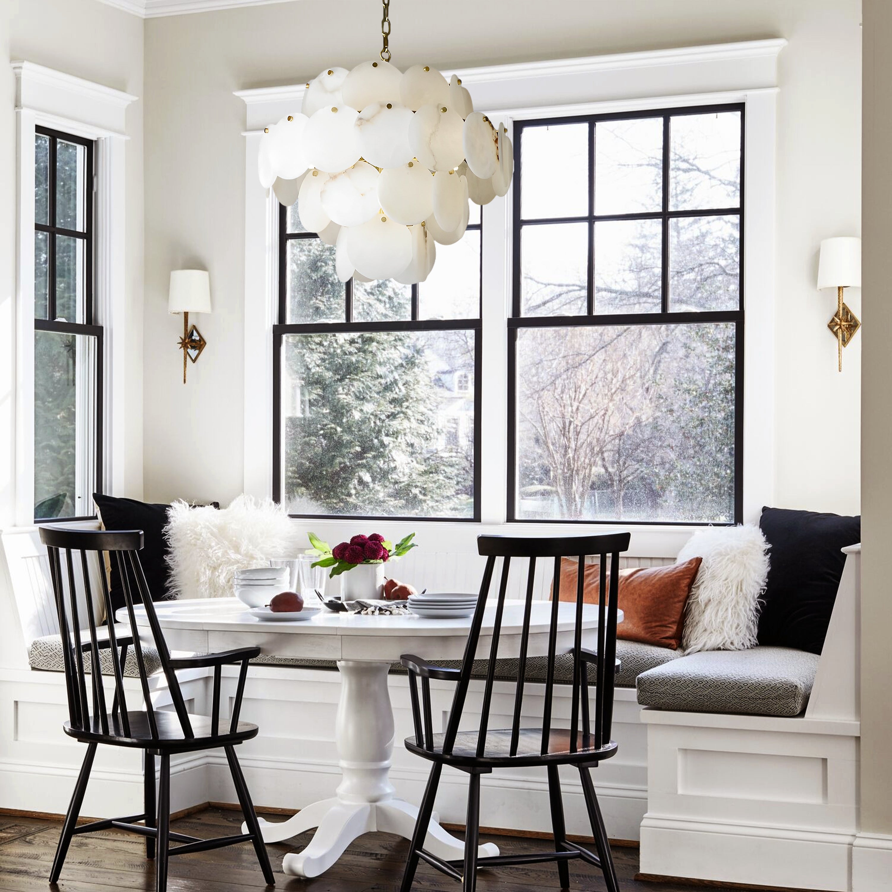 Egwent Alabaster Dish Magnolia Multi-Tiered Round Chandelier 75cm H