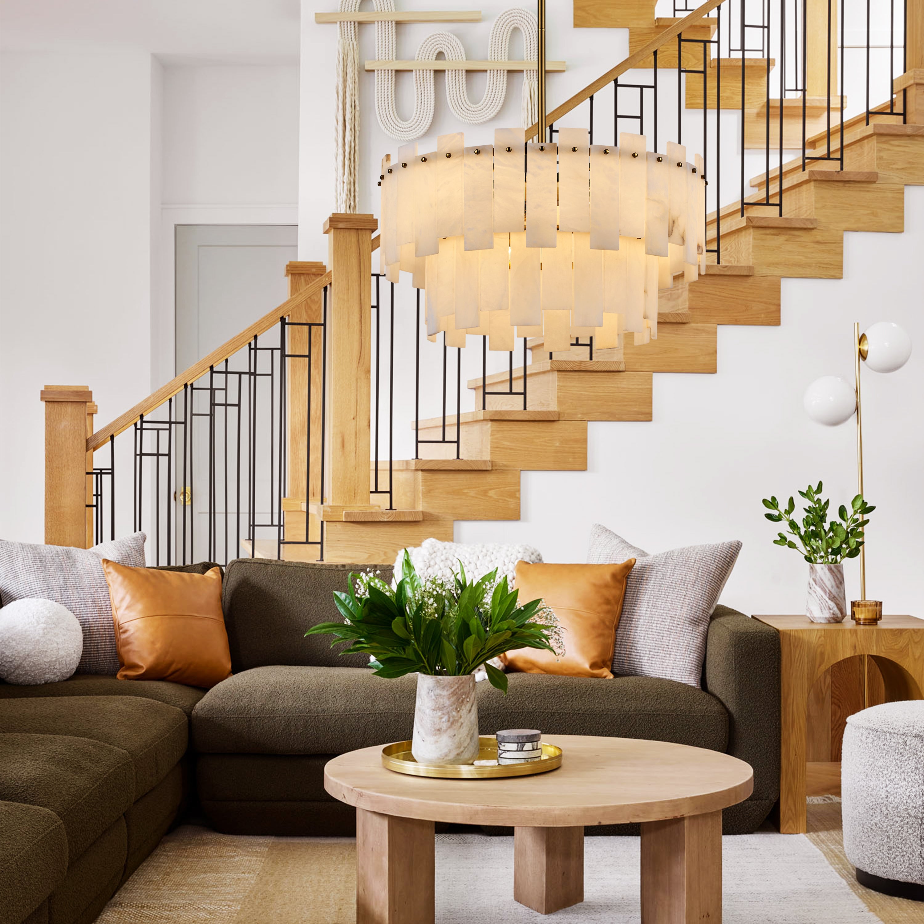 Nivislight Alabaster 2-Tier Round Chandelier 60cm D