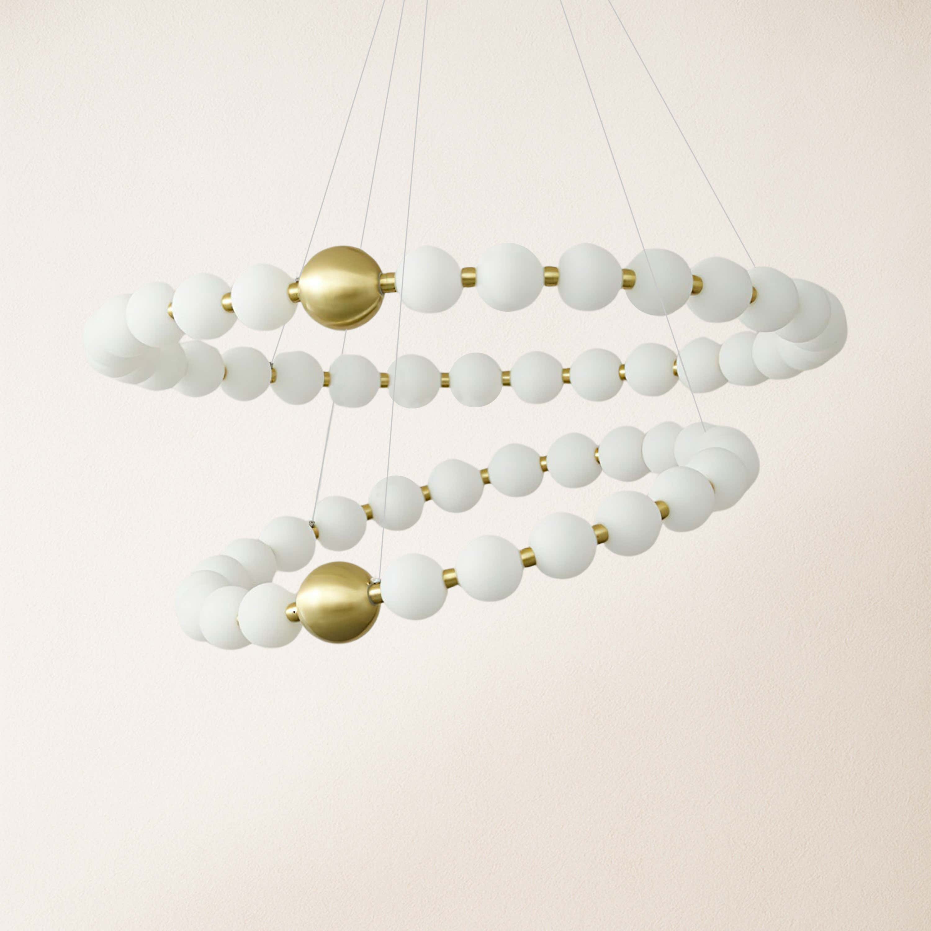 Velora Pearl Bead 2 Tiered Round Chandelier 82 cm D