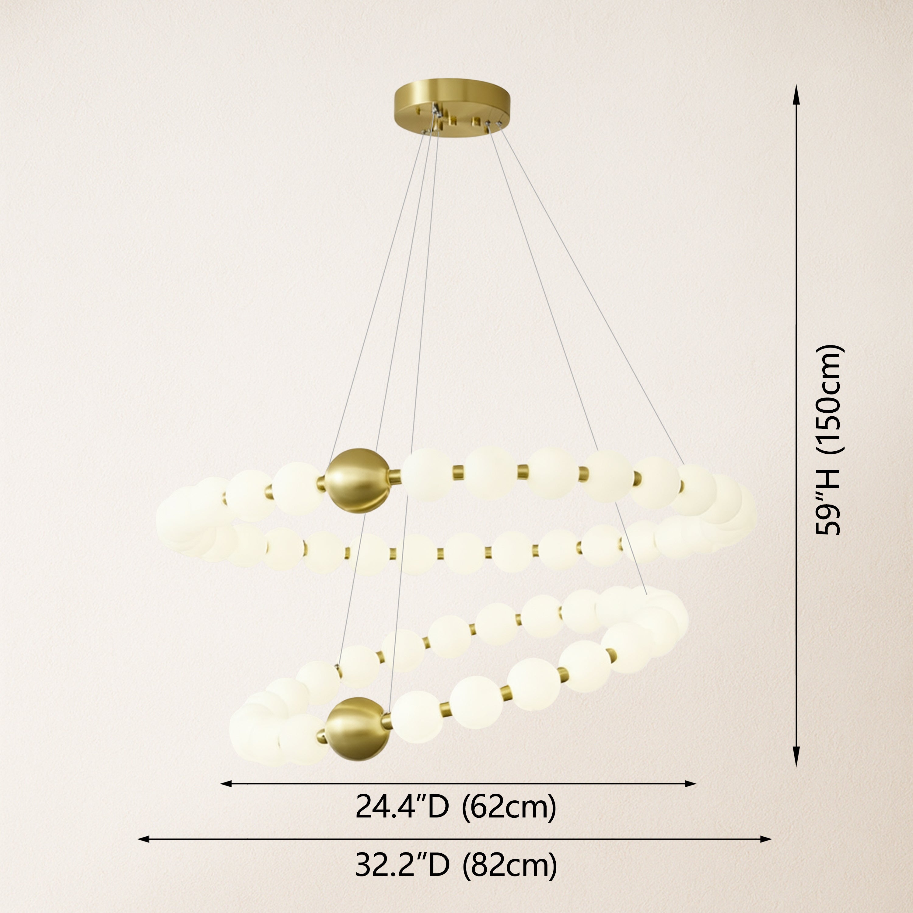 Velora Pearl Bead 2 Tiered Round Chandelier 82 cm D