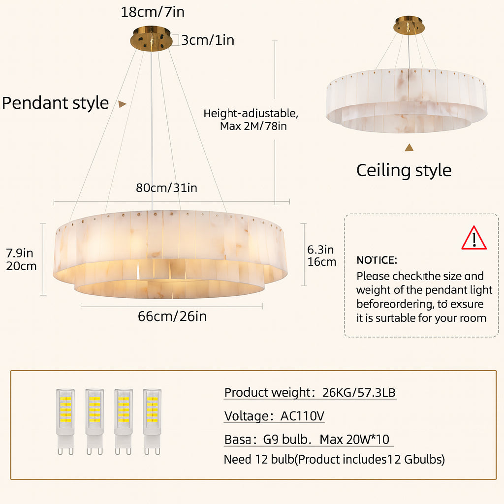 Sawyer Alabaster Round Chandelier 80cm D