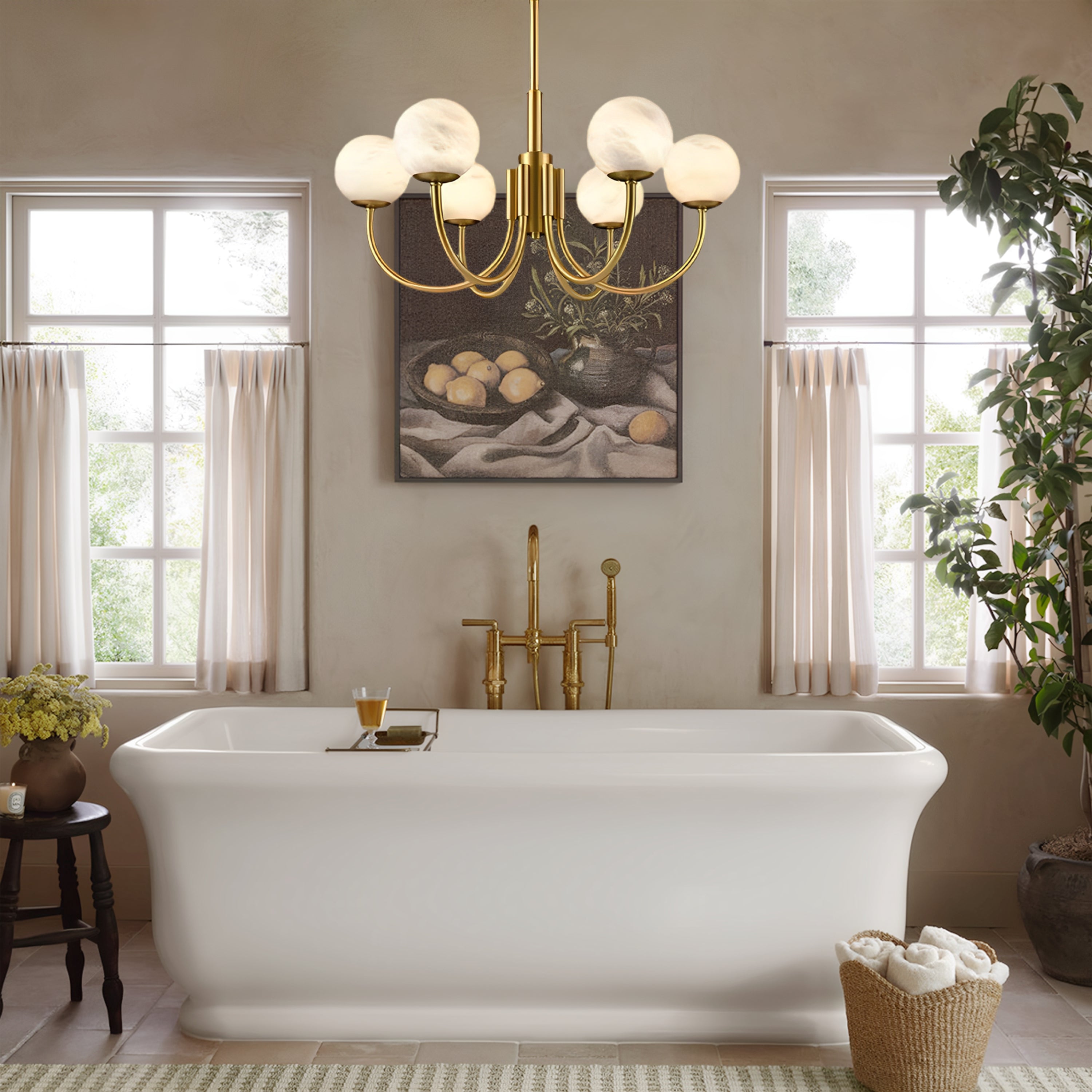 Modern Alabaster Round Art Chandelier 65cm D