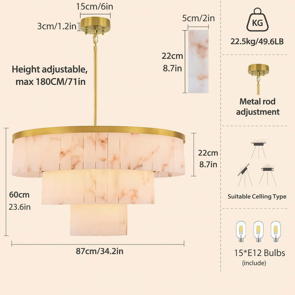 Solmare Alabaster Round Chandelier 34"