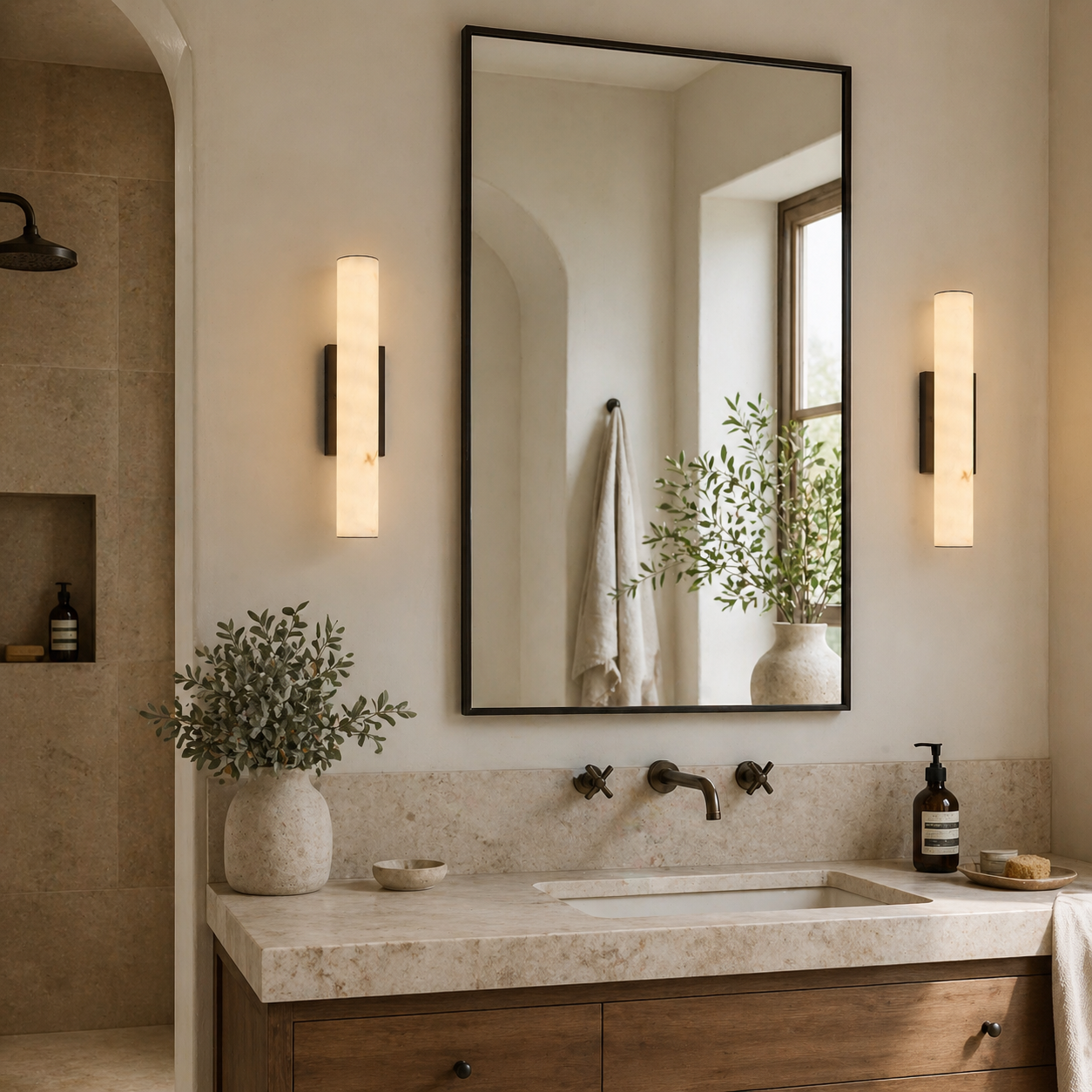 Sylvia Palladian Alabaster Wall Sconce 50cm H