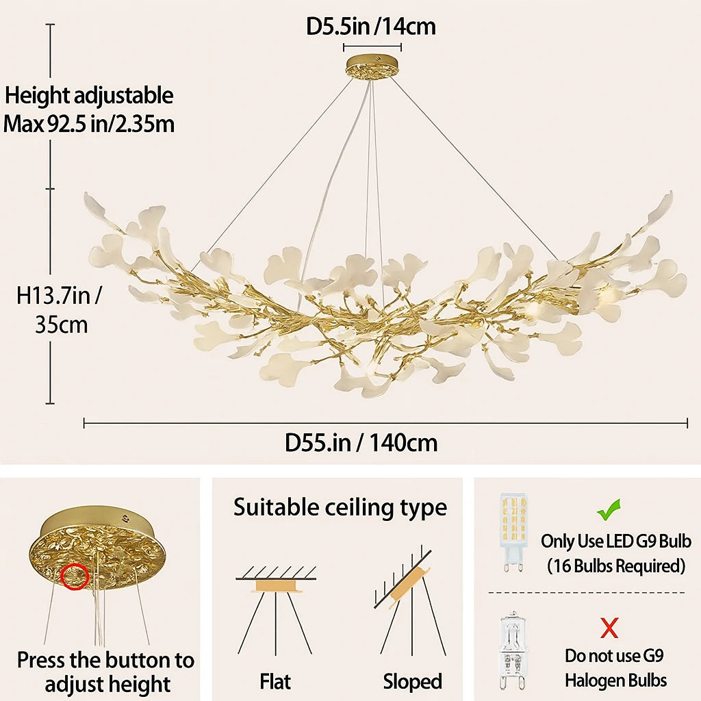 Twilight Branches Ceramic Glow Rectangular Chandelier 140cm L