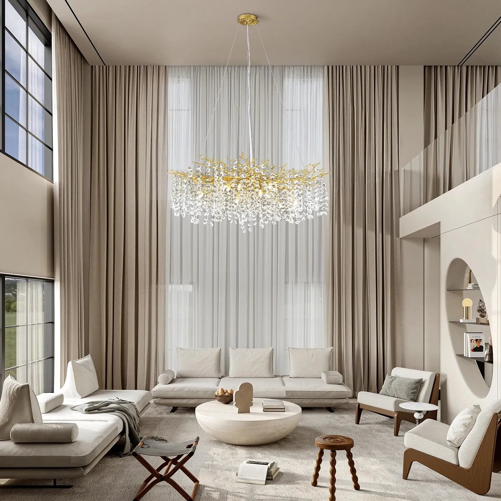 Lustre Branches Crystal Round Chandelier for All Rooms 102cm