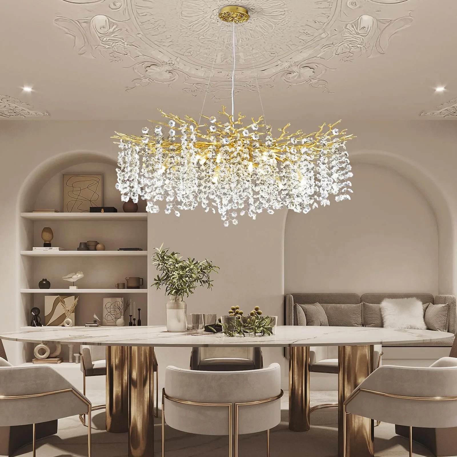 Lustre Branches Crystal Round Chandelier for All Rooms 102cm