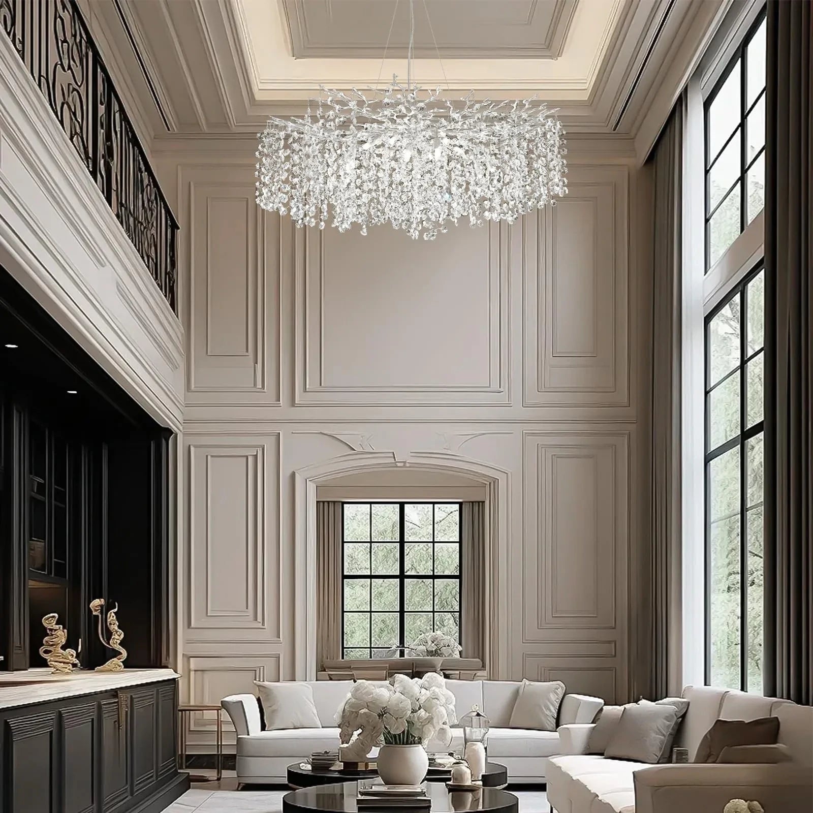 Lustre Branches Crystal Round Chandelier for All Rooms 102cm