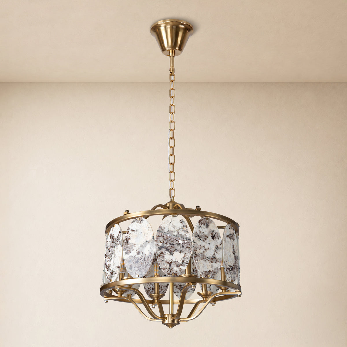 Pietra Snowland Marble Oval Disc Round Chandelier 25"D