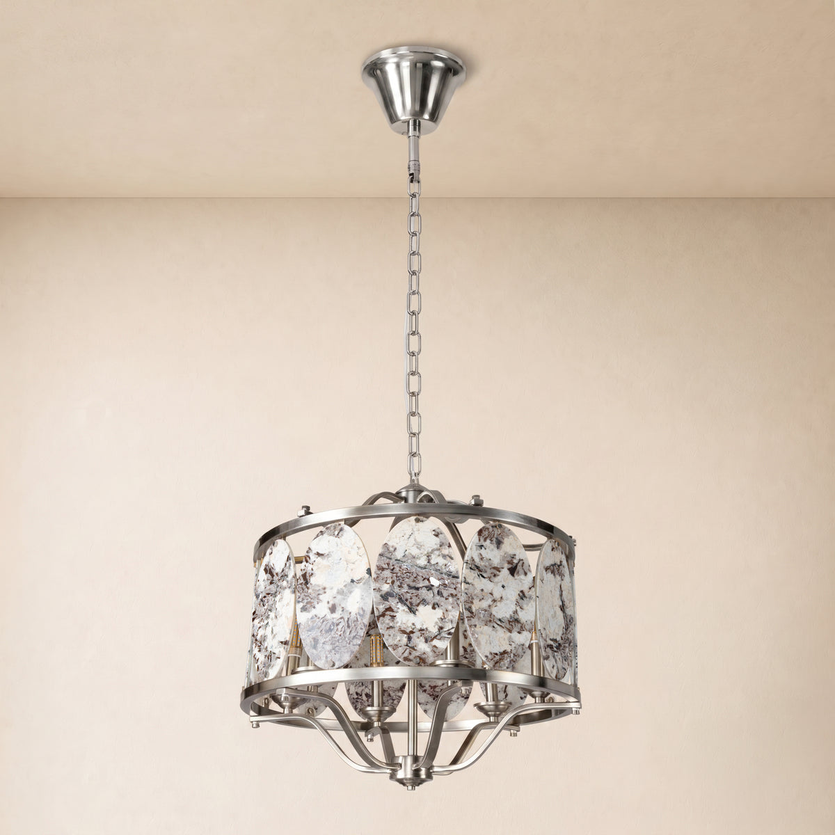 Pietra Snowland Marble Oval Disc Round Chandelier 25"D