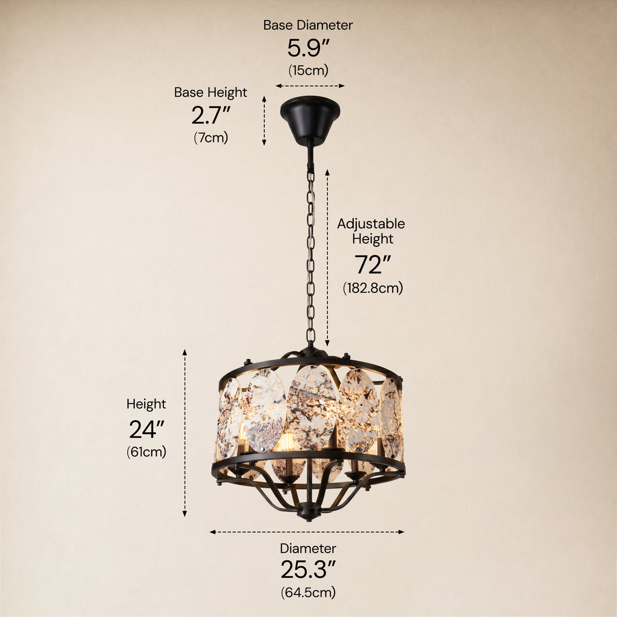 Pietra Snowland Marble Oval Disc Round Chandelier 25"D