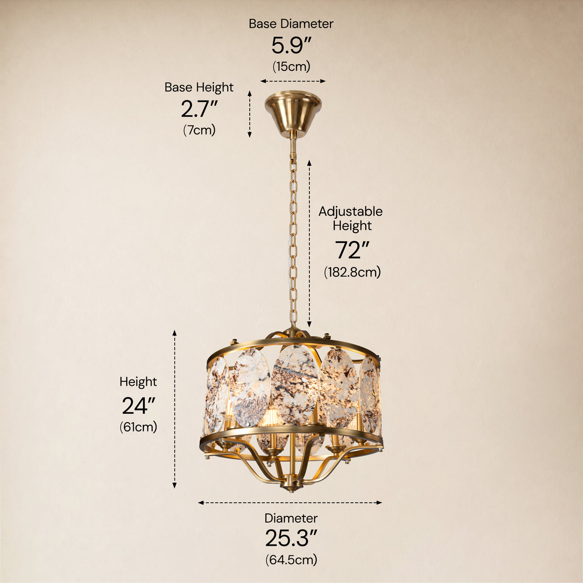Pietra Snowland Marble Oval Disc Round Chandelier 25"D