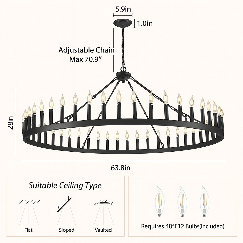 Wagon Wheel Candle Round Chandelier 163cm