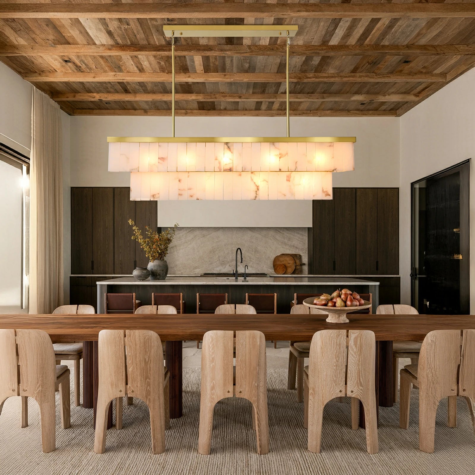 Solmare Alabaster Rectangular Chandelier 55"W#Finish_Gold