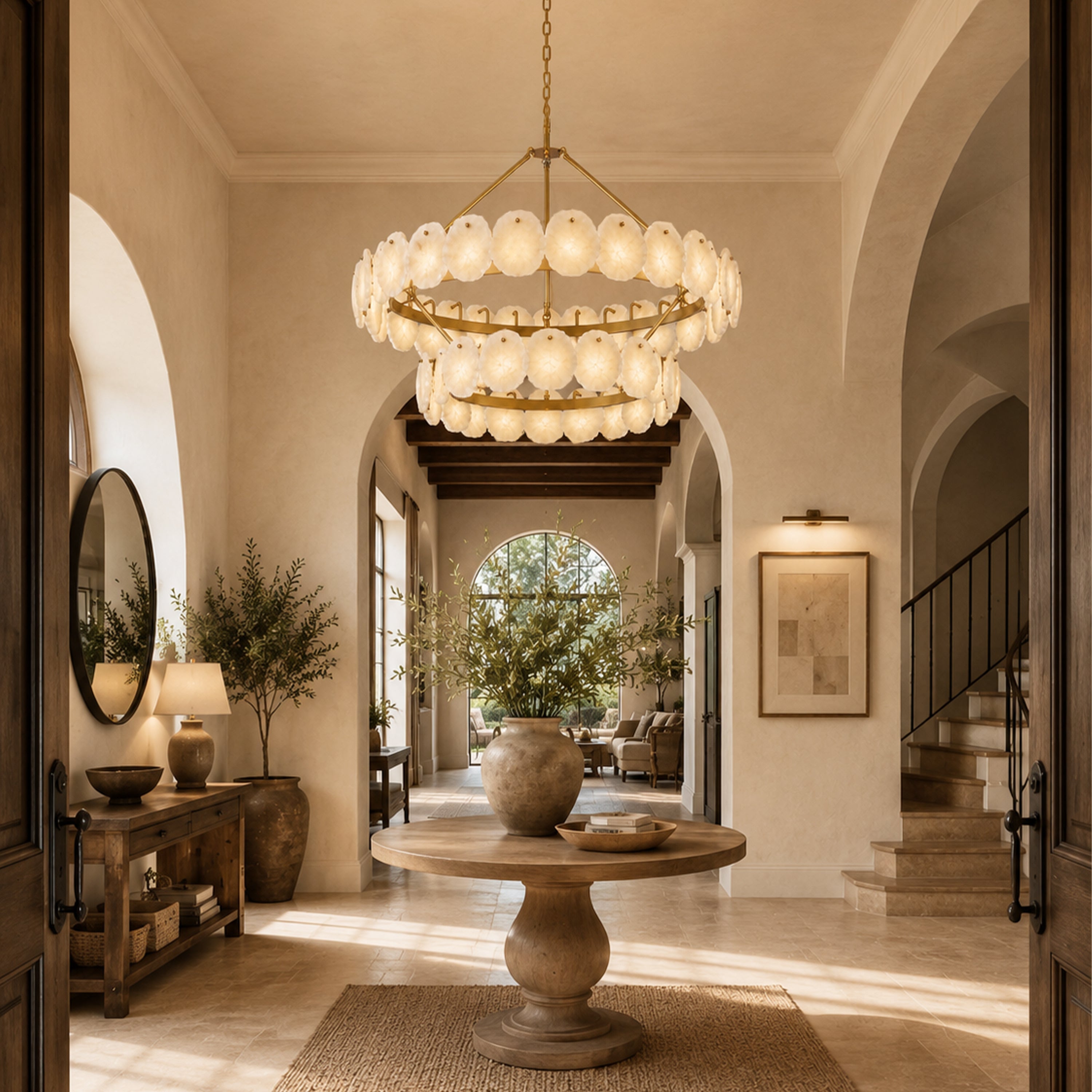 Moira Alabaster Custom Round Chandelier 48"D#Finish_Gold,size_2 _tiered_48"