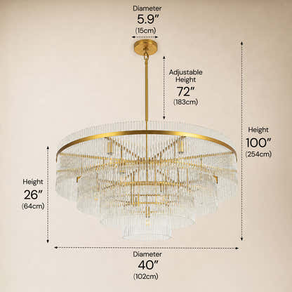 Elyndra Glass Rod Tiered Round Chandelier 30" 40" 50"D