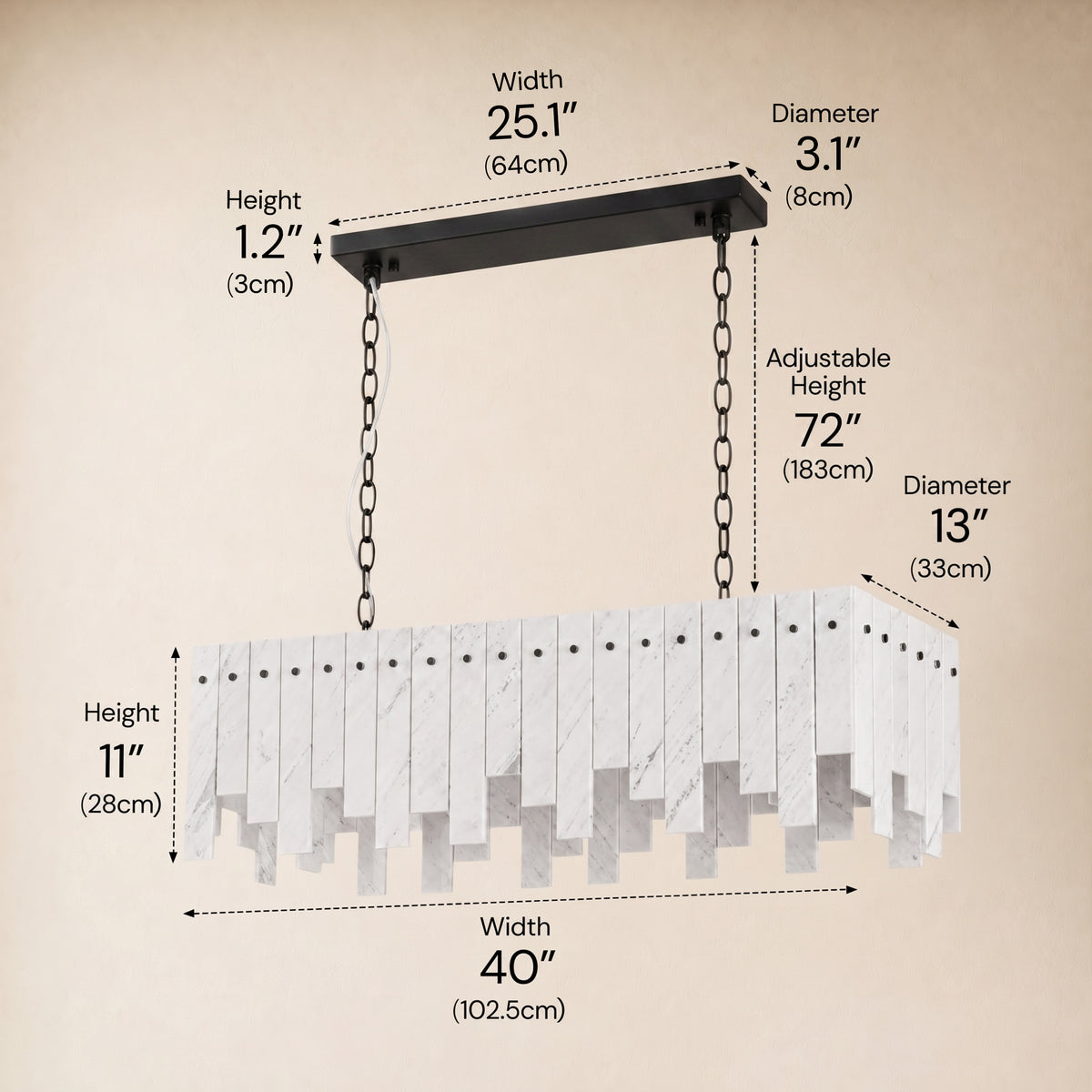 Pietra Porcelain White Marble Rectangular Chandelier 36" 40"W
