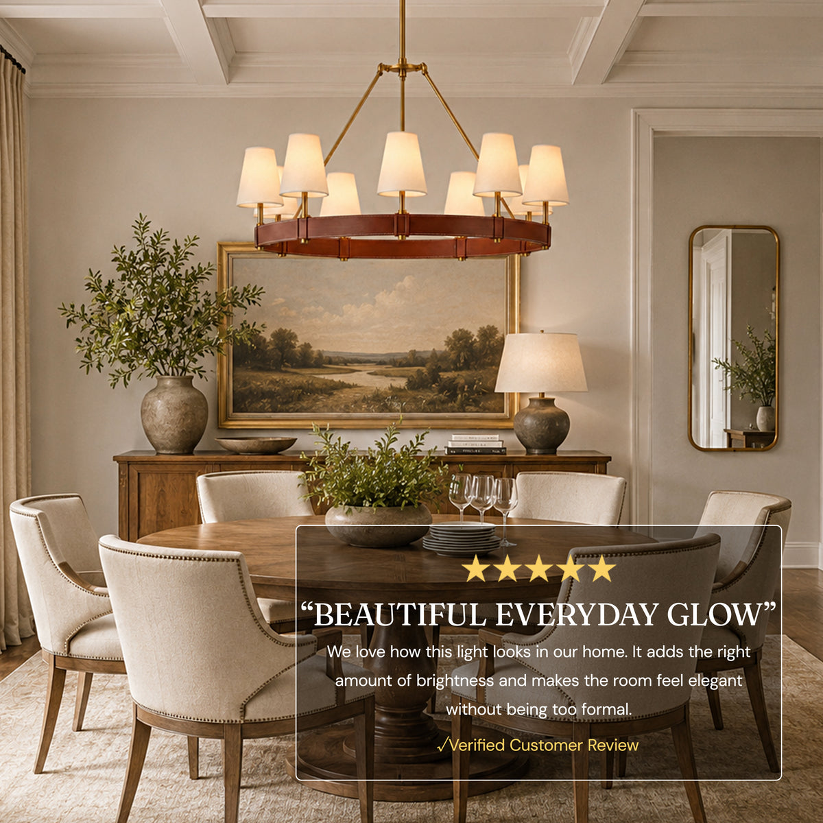Corvella Leather Custom Round Chandelier 48" 60"W
