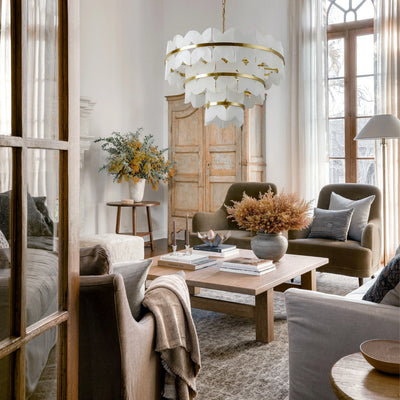 Cloudscape Alabaster Brass 3-Layer Chandelier 80cm D