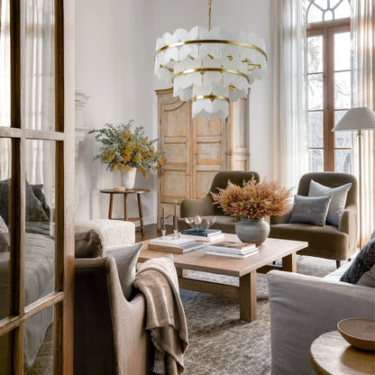 Cloudscape Alabaster Brass 3-Layer Chandelier 80cm D