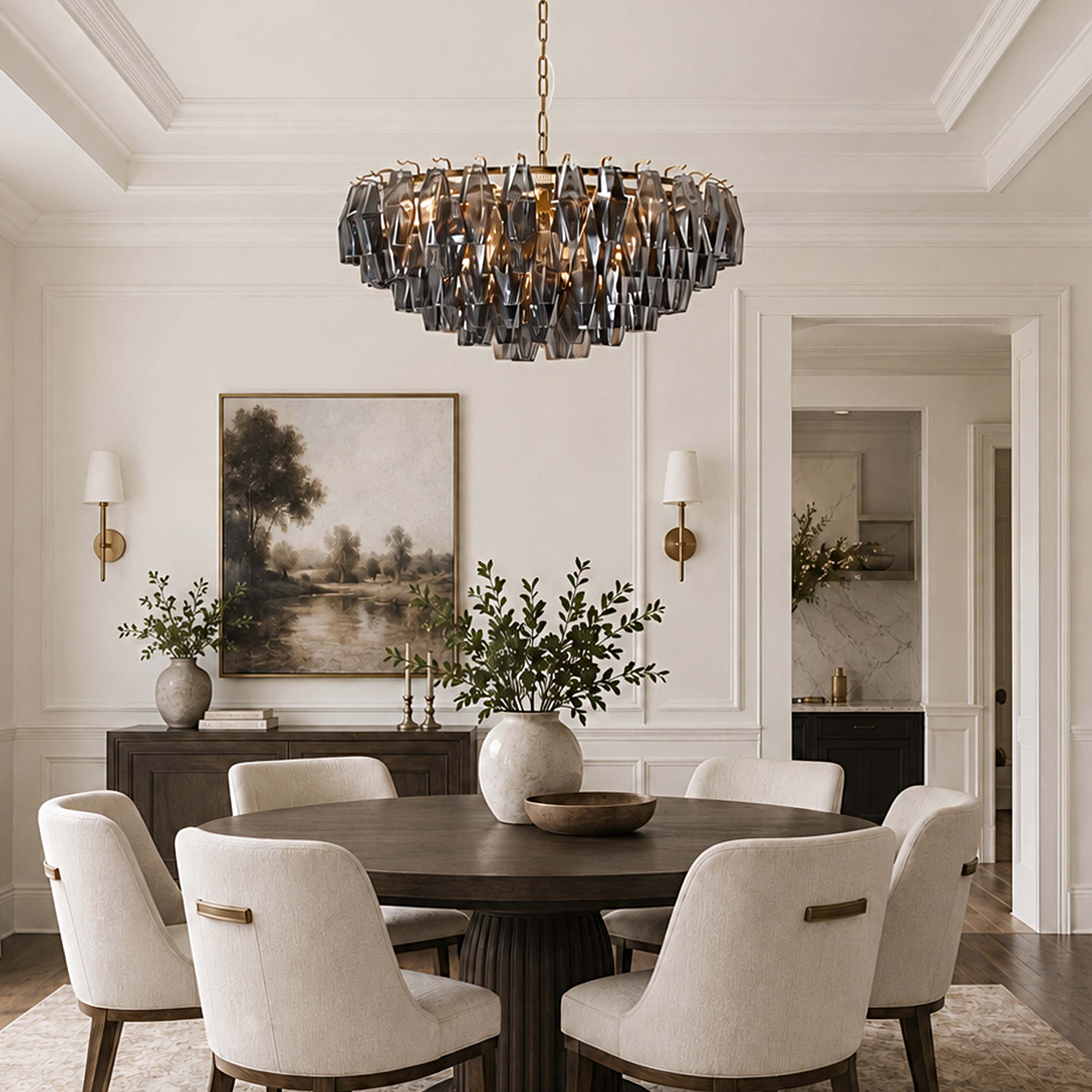 Celestial Drop Smoked Crystal Round Chandelier 31.4"D