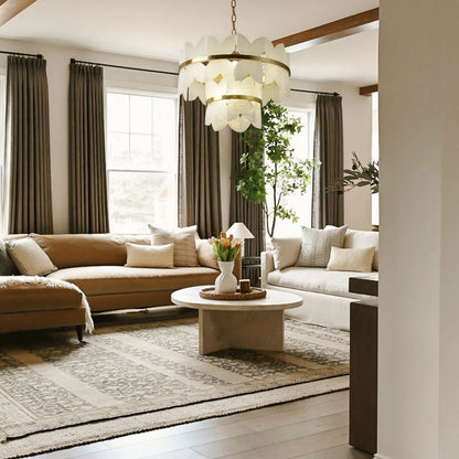 Cloudscape Alabaster Brass 2-Layer Chandelier 55cm D