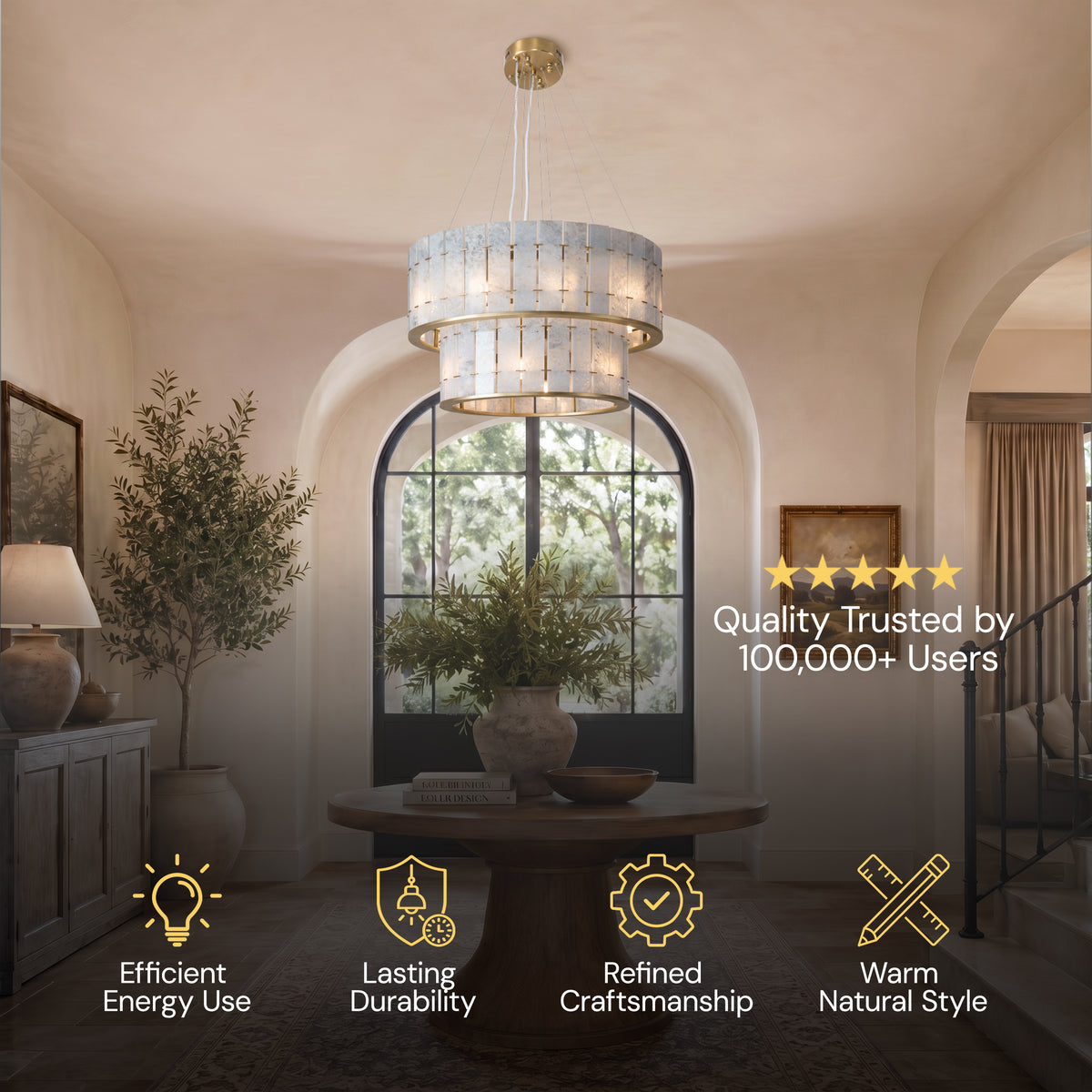 Pietra Blude Marble Two-Tier Round Chandelier 25.5"D