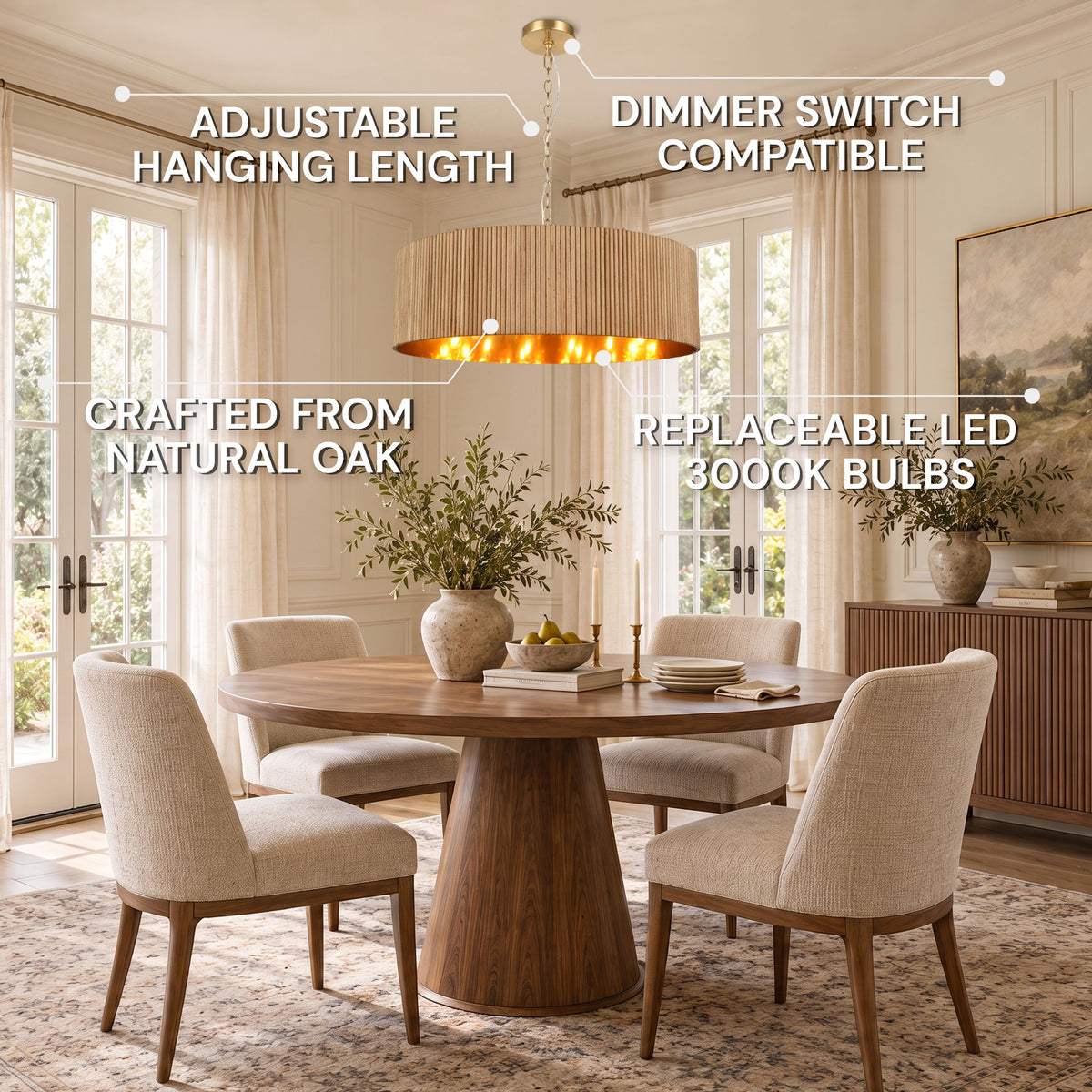 Eldwyne Oak Ribbed Drum Chandelier 30"D