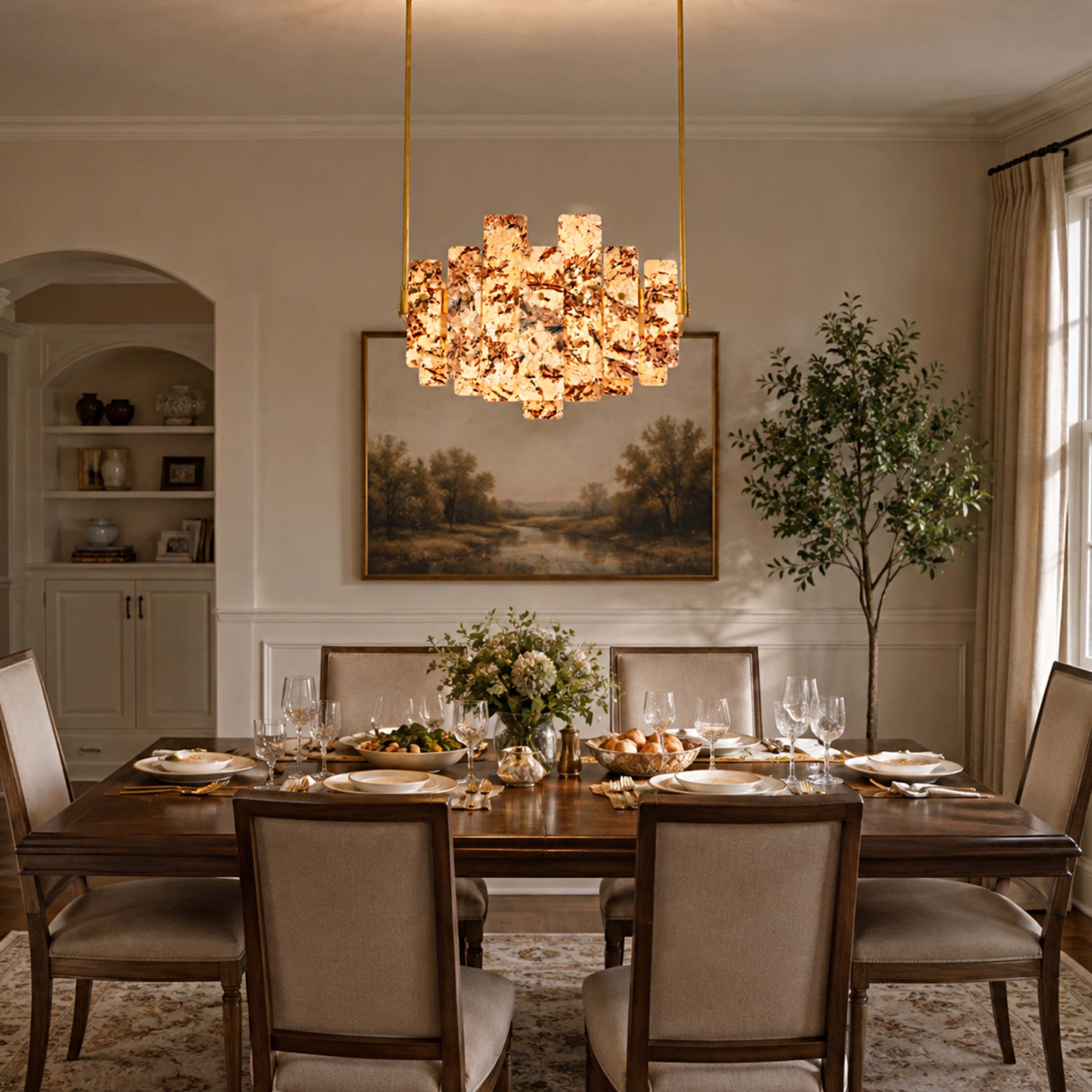 Pietra Amber Marble Panel Chandelier 27.5"W