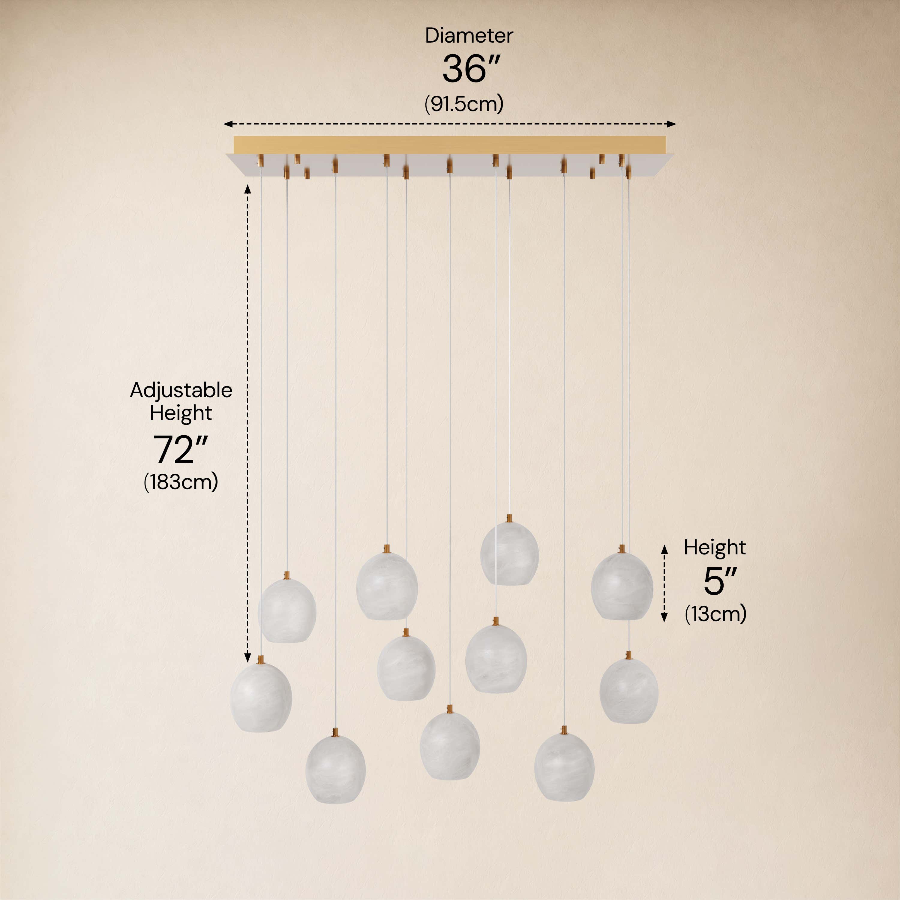 Quorvyn Resin Globe Linear Chandelier #Finish_Gold,Lights_11-Lights dimensions 4