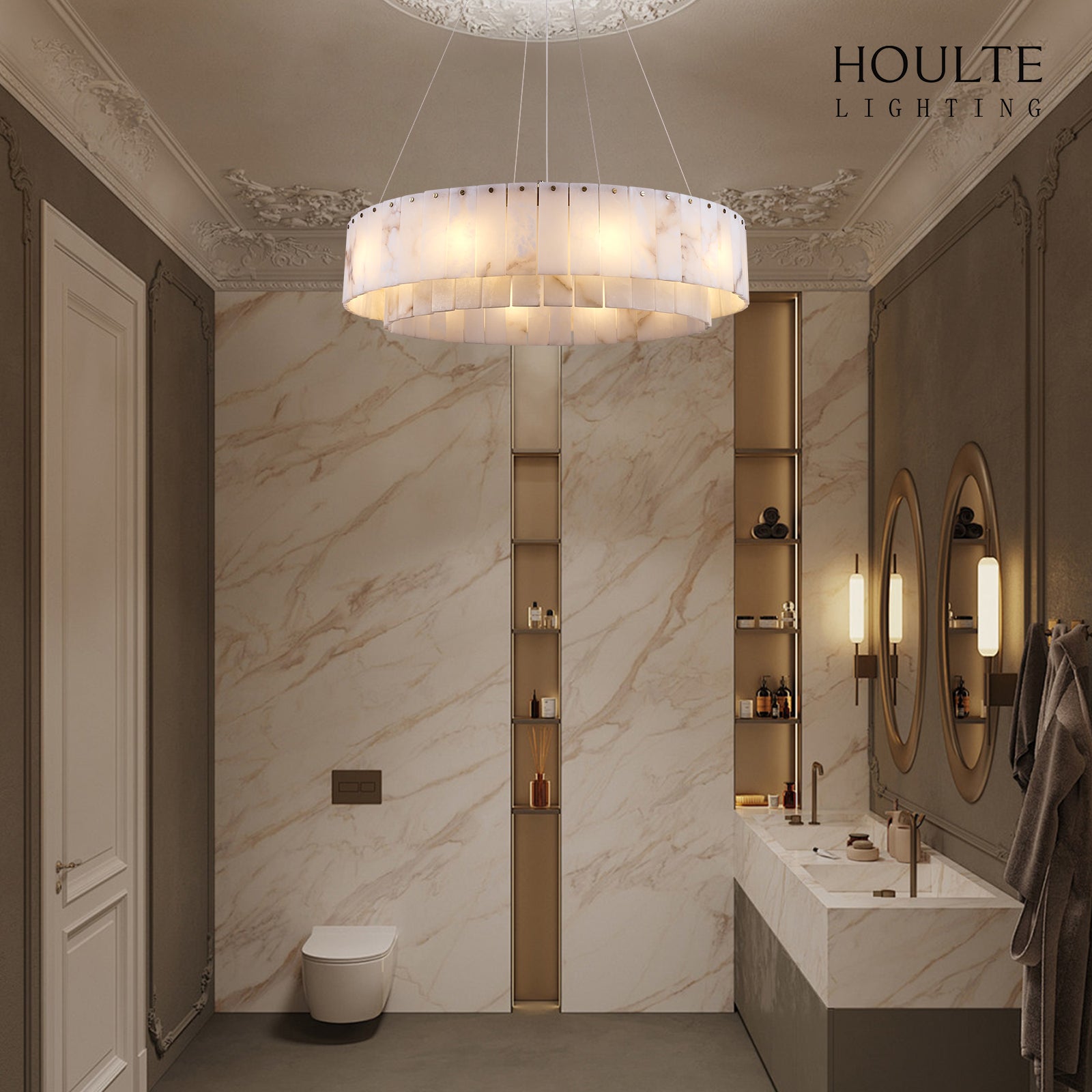 Sawyer Alabaster Round Chandelier 80cm D