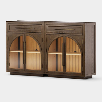 Alvar Arched 62.9" Oak Sideboard with Drawers(Set of 2)