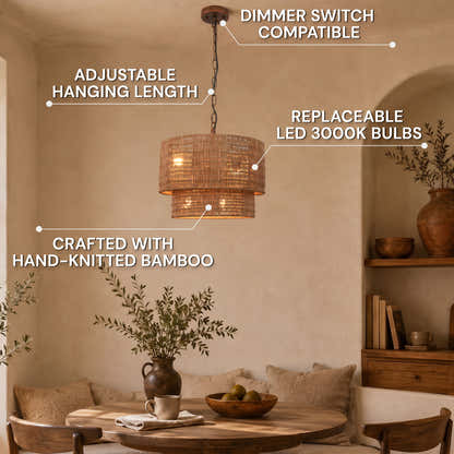 Cavana Rattan Round Pendant 16"D