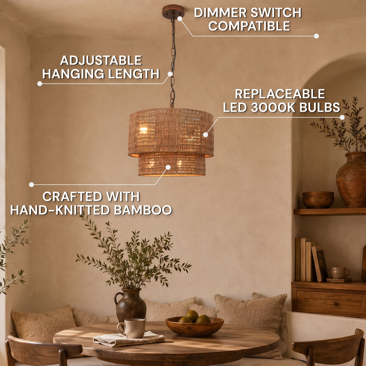 Cavana Rattan Round Pendant 16"D
