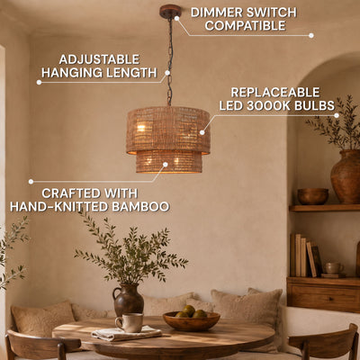 Cavana Rattan Round Pendant 16"D