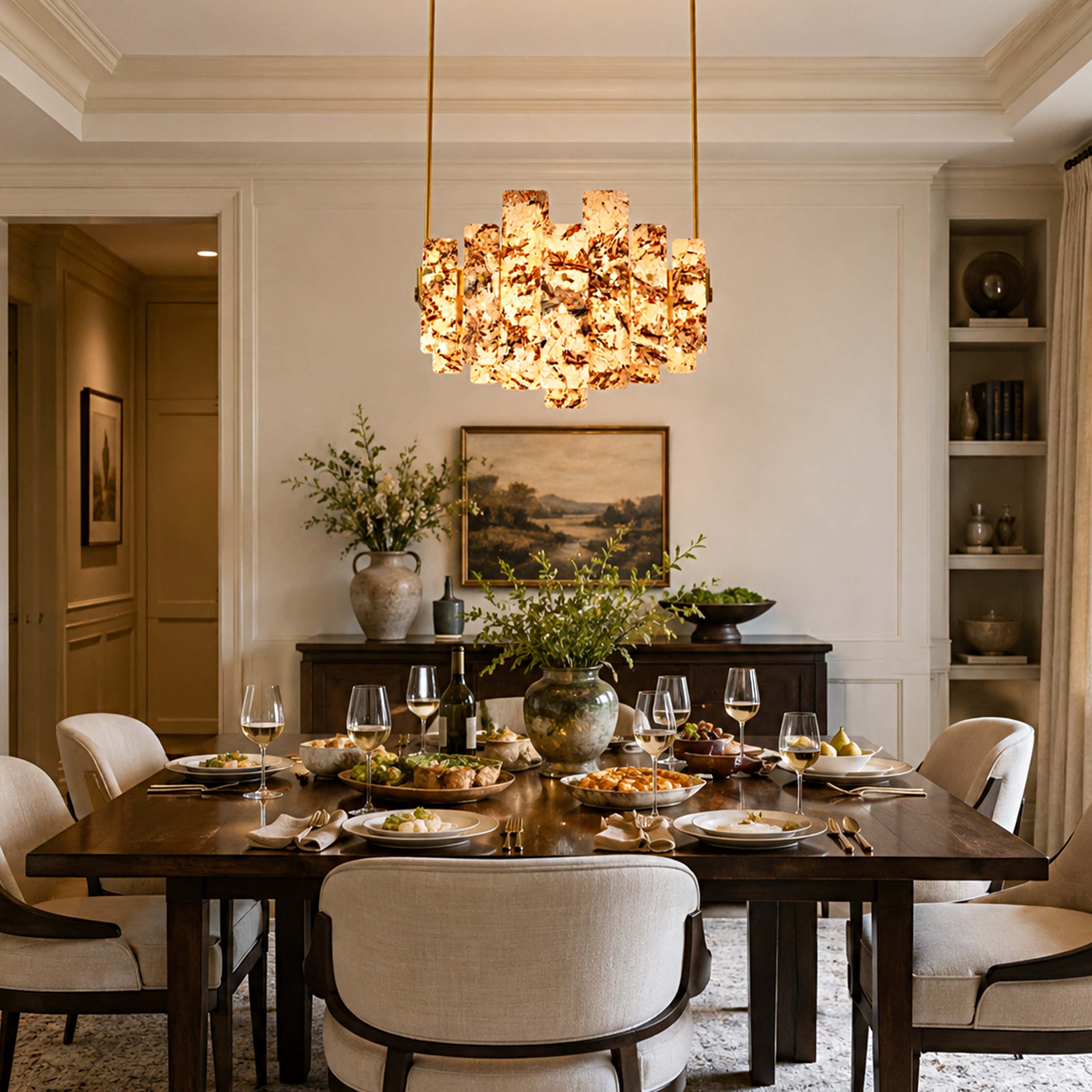 Pietra Amber Marble Panel Chandelier 27.5"W