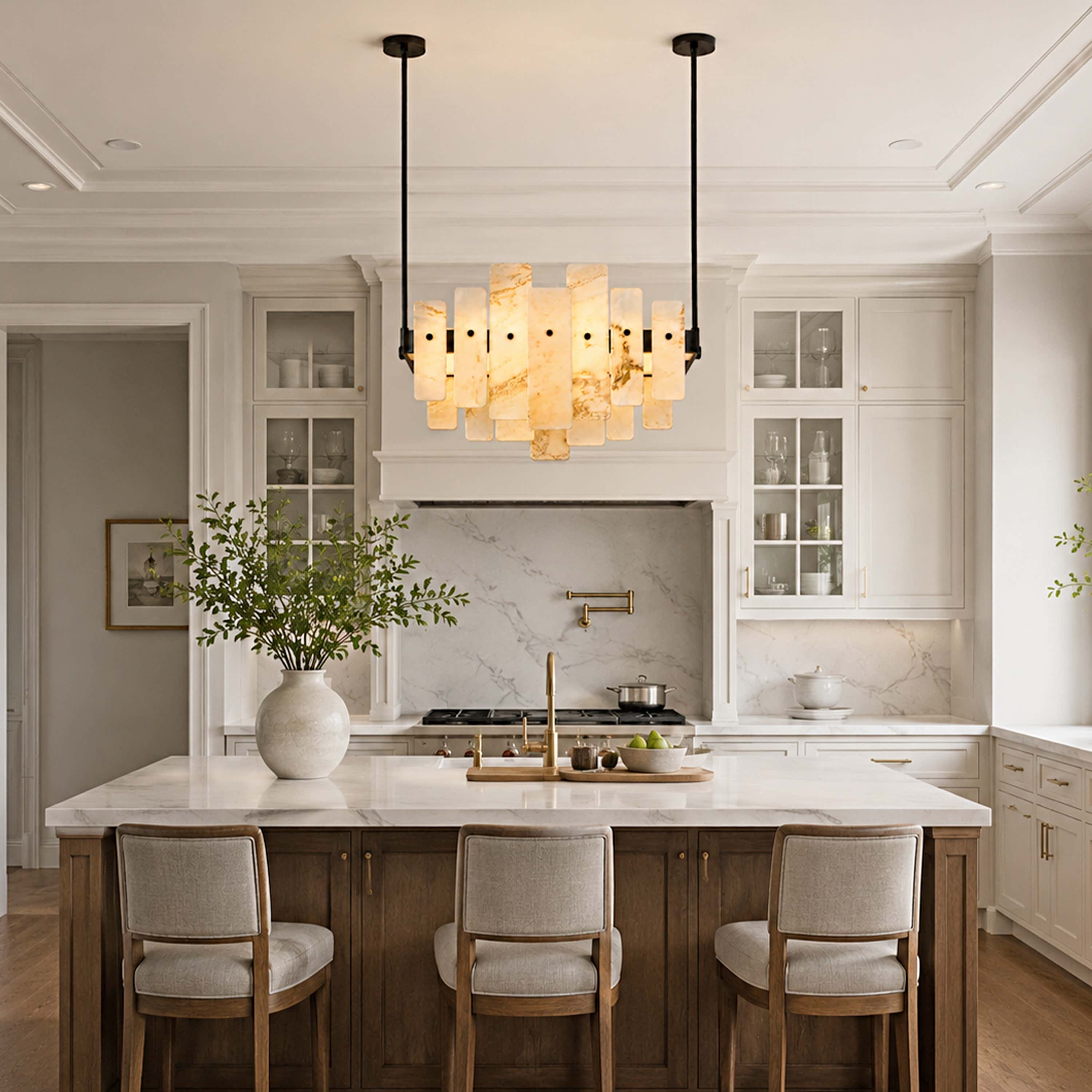 Pietra White Marble Panel Chandelier 27.5"W