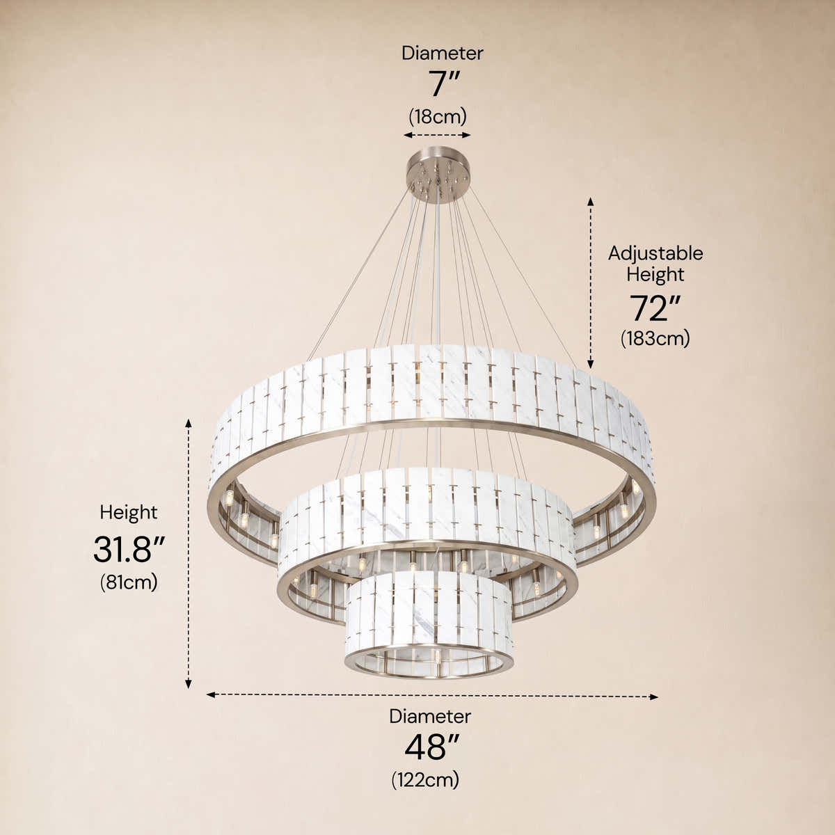 Pietra Porcelain White Marble Tiered Round Chandelier 49"D dimensions 1