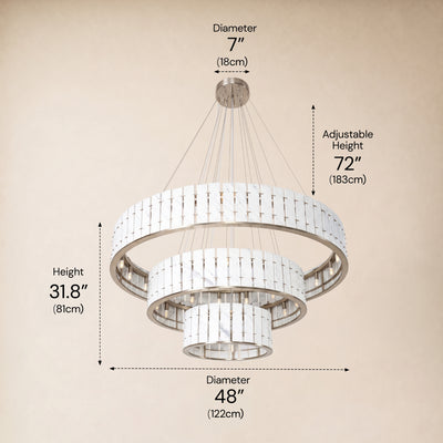 Pietra Porcelain White Marble Tiered Round Chandelier 49"D