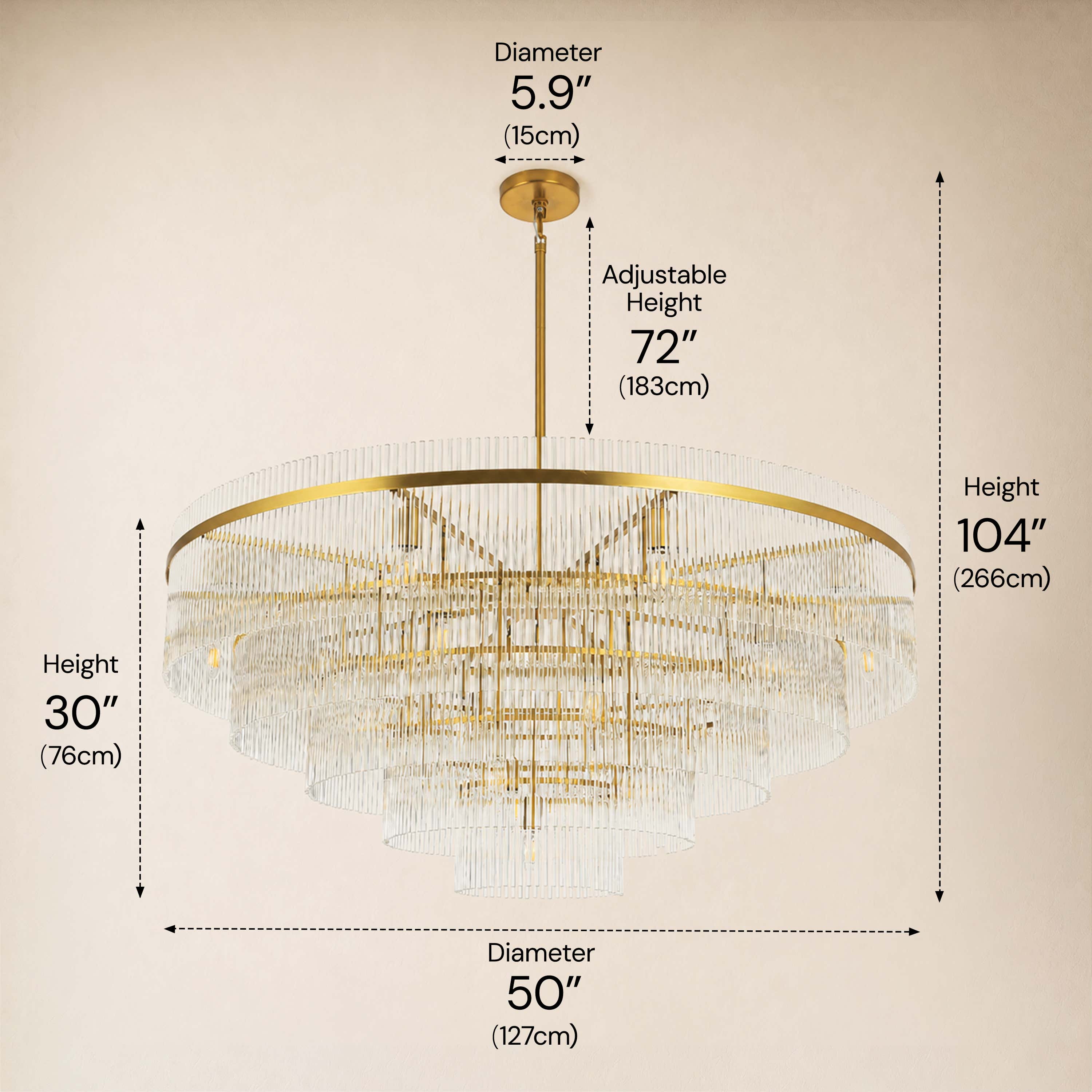 Elyndra Glass Rod Tiered Round Chandelier 30" 40" 50"D