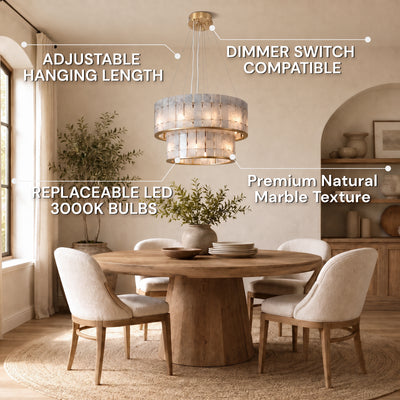 Pietra Blude Marble Two-Tier Round Chandelier 25.5"D