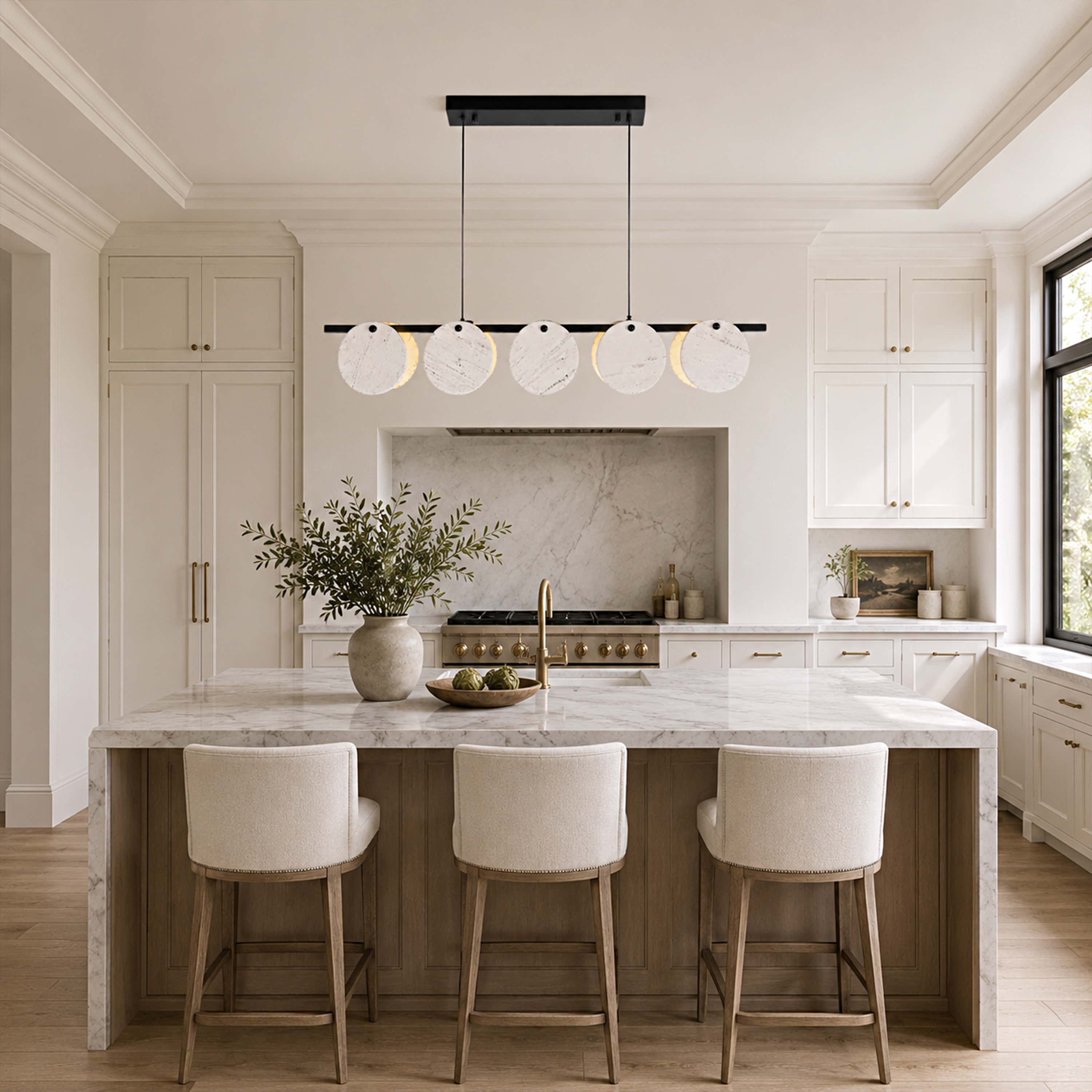 Pietra White Marble Disc Linear Chandelier 47.2"W