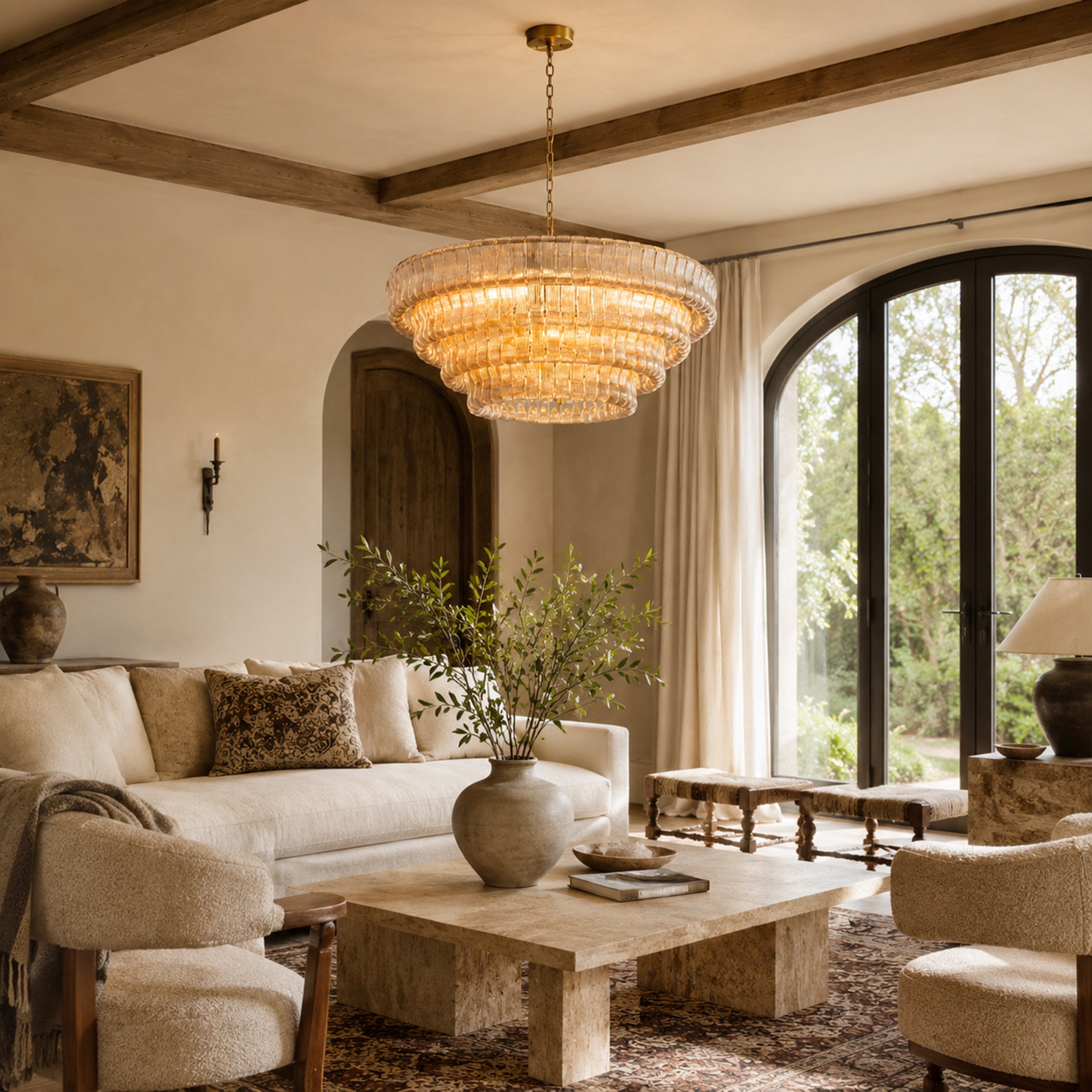 Ondalia Tiered Glass Round Chandelier 36"D