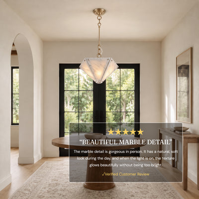 Pietra White Ink Marble Hexagonal Lantern Pendant 15.7"D