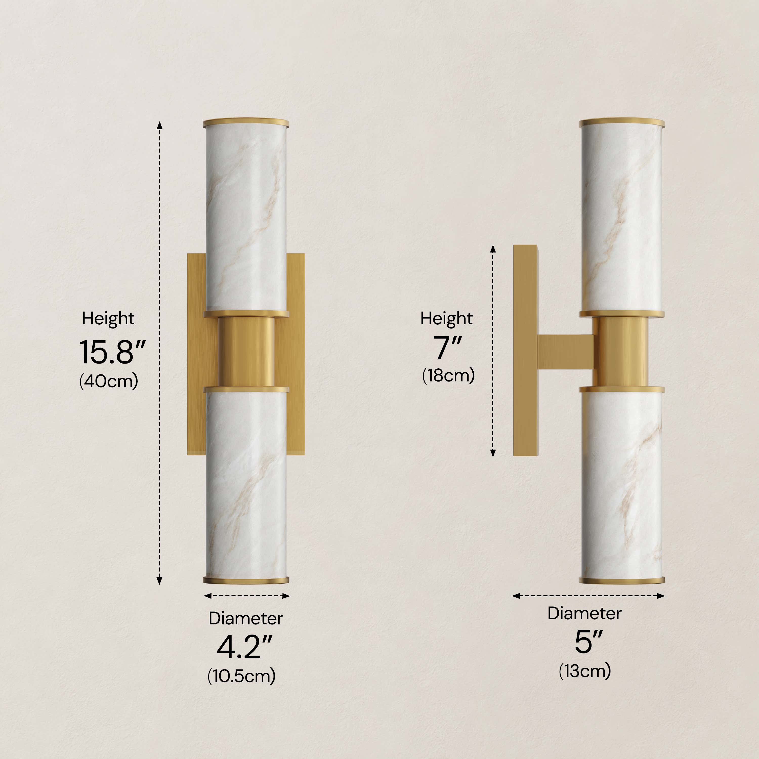 Nuvarelle Resin Double Cylinder Wall Sconce 15.8" 22"H #Finish_Gold,Size_15.8" dimensions 1