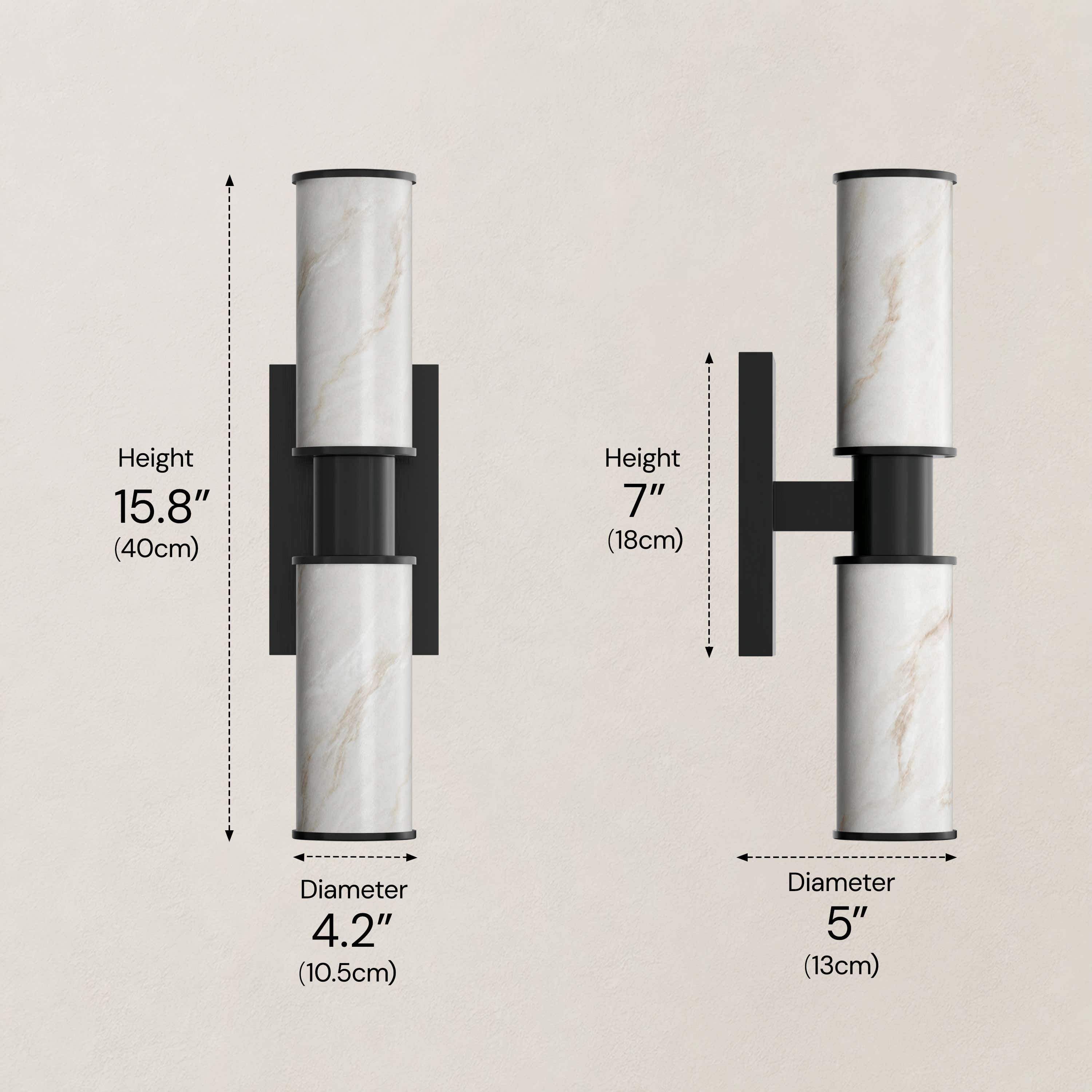 Nuvarelle Resin Double Cylinder Wall Sconce 15.8" 22"H #Finish_Black,Size_15.8" dimensions 2