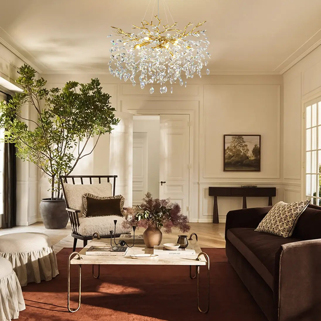 Frostleaf Crystal Cascade Branch Round Chandelier 76cm